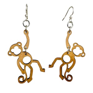 Monkeys hanging on your Ear - laser Cut Wood Earrings