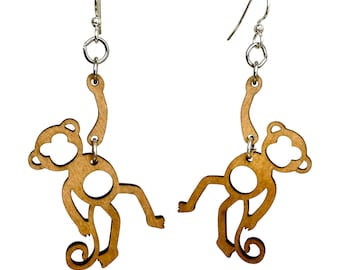 Monkeys hanging on your Ear - laser Cut Wood Earrings