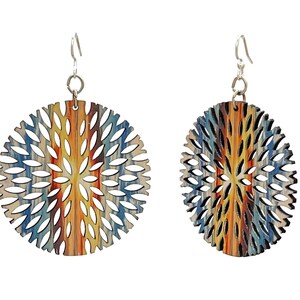Sunset Bloom Earrings - Laser Cut Wood - Super light weight Earrings