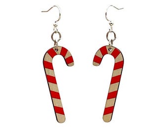 Candy Cane Ohrringe - Laser Cut Holz