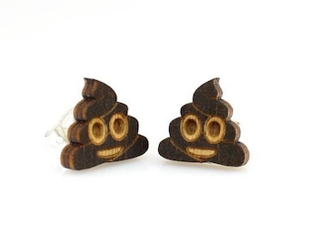 Poop Emoji Studs -  Laser Cut Earrings from Reforested Wood