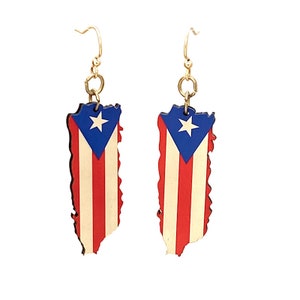 Puerto Rican Flag Earrings #S071- Laser Cut Wood - Super light weight Earrings