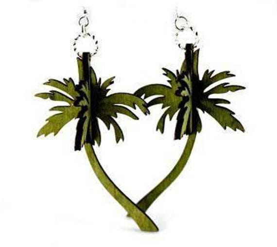 3D Palm Trees - Laser Cut Wood Earrings from Reforested Wood