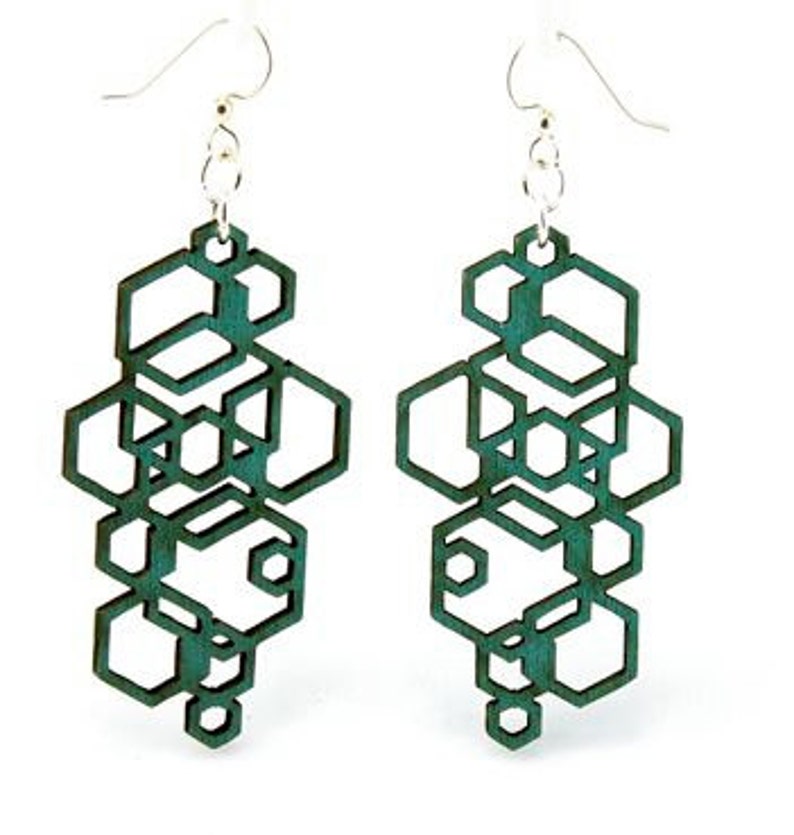 Hexagon Cluster Wood Earrings image 1