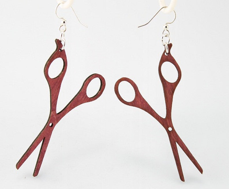 Scissors Earrings Laser Cut Reforested Wood Etsy