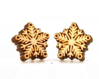 Schneeflocke Ohrstecker - Lasercut Holz