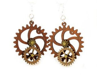 Gear Earrings that move - made from wood - hugo steampunk style #5001E