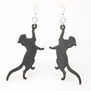 Cat Being Playful Wood Earrings image 1