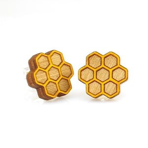 Honeycomb Studs -  Laser Cut Earrings from Reforested Wood