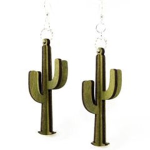 3D Cactus Wood Earrings image 1