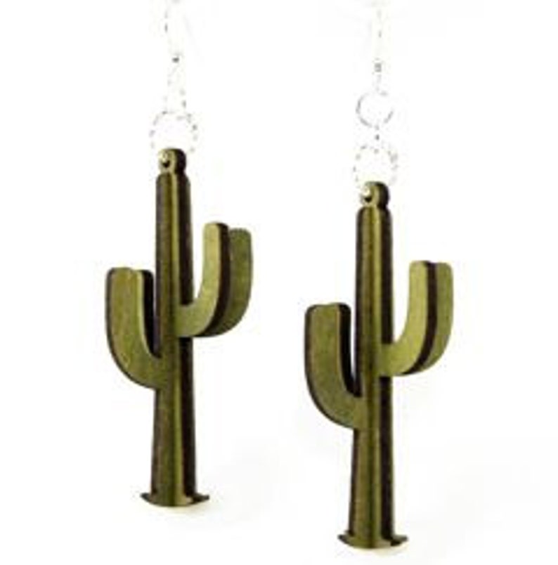 3D Cactus Wood Earrings image 1