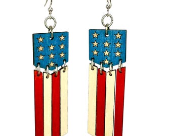 American Flag Dangle Wooden Earrings