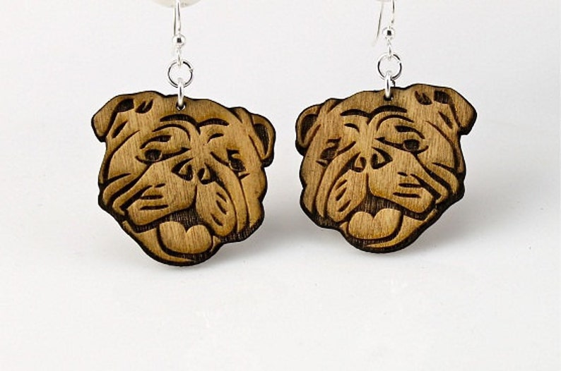 English Bull Dogs Wood Earrings image 3