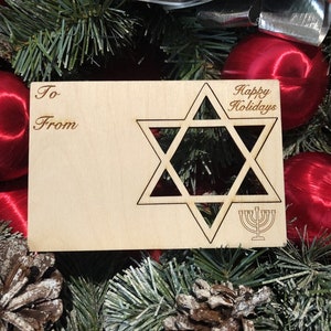 Star of David Wood Holiday Ornament Card