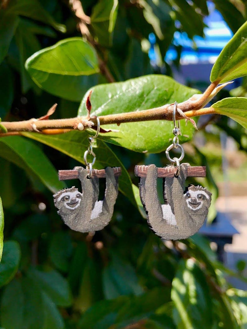 Sloth Back Earser Sloth Earrings - Wood Earrings - Eco Friendly - Etsy