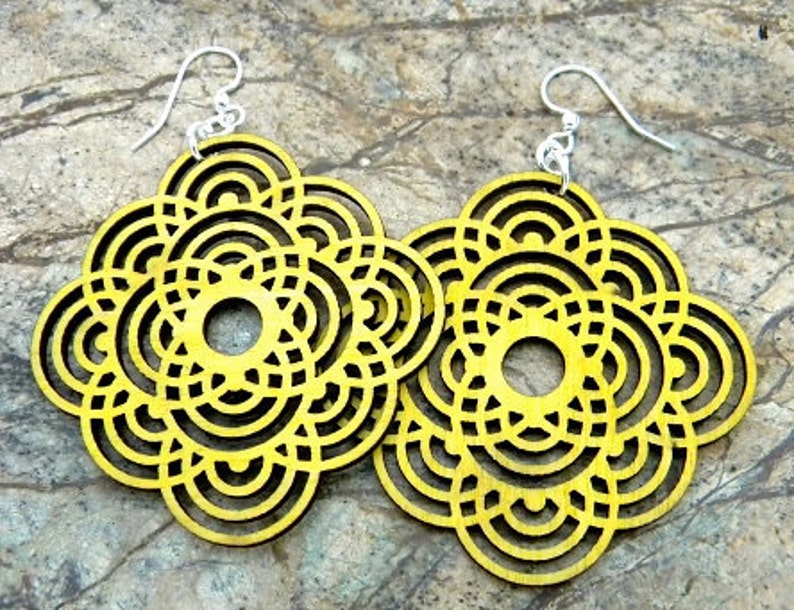 Circle Flower Laser Cut Wood Earrings from Reforested Wood image 4