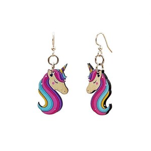 Bashful Unicorn Earrings - Laser Cut Wood - Super light weight Earrings