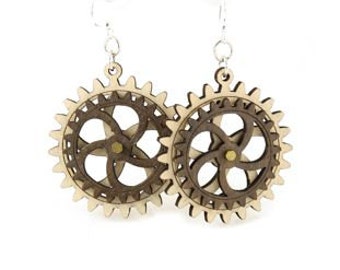 Kinetic Gear Earrings - laser Cut from Reforested Wood #5002B