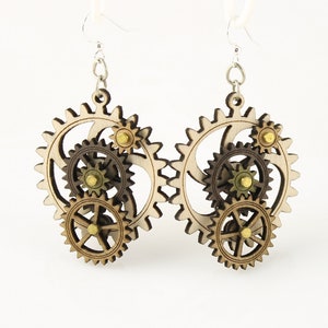 Earth Tone Kinetic Wood Gear Earrings #5003B