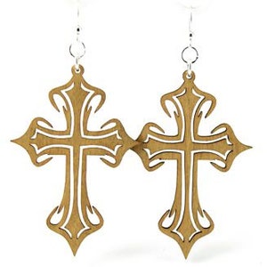 Mid Century Cross - Pendientes de madera cortados con láser
