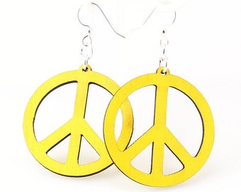 Peace Sign Earrings - Wooden