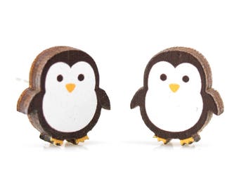 Penguin Stud Earrings - Laser cut Wood