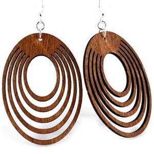 Ovals Offset Wood Earrings from Reforested trees 画像 1