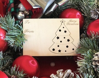 Christmas Tree Wood Holiday Ornament Card