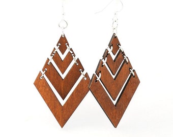 Pyramid Laser Cut Wood Earrings - Cut from Sustainable Reforested Wood