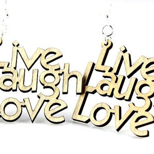 Live Laugh Love Laser Cut Wood Earrings image 1