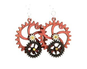 Gear Earrings that move - made from wood - hugo steampunk style #5001F