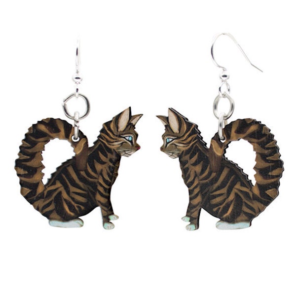Tabby Cat Wooden Earrings #1645