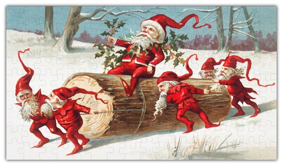 Santa /& Elves Miniature Wooden Jig Saw Puzzle