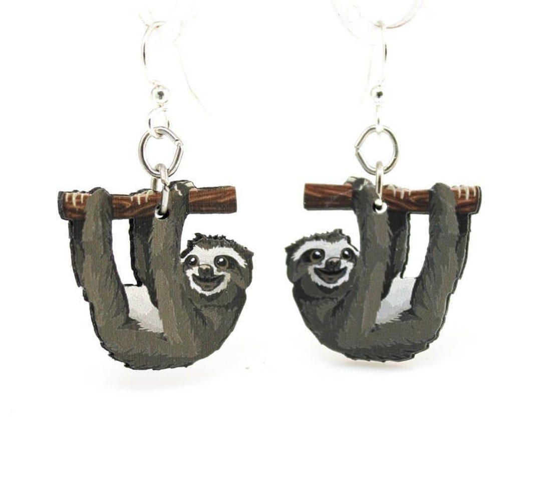 Sloth Back Earser Sloth Earrings - Wood Earrings - Eco Friendly - Etsy