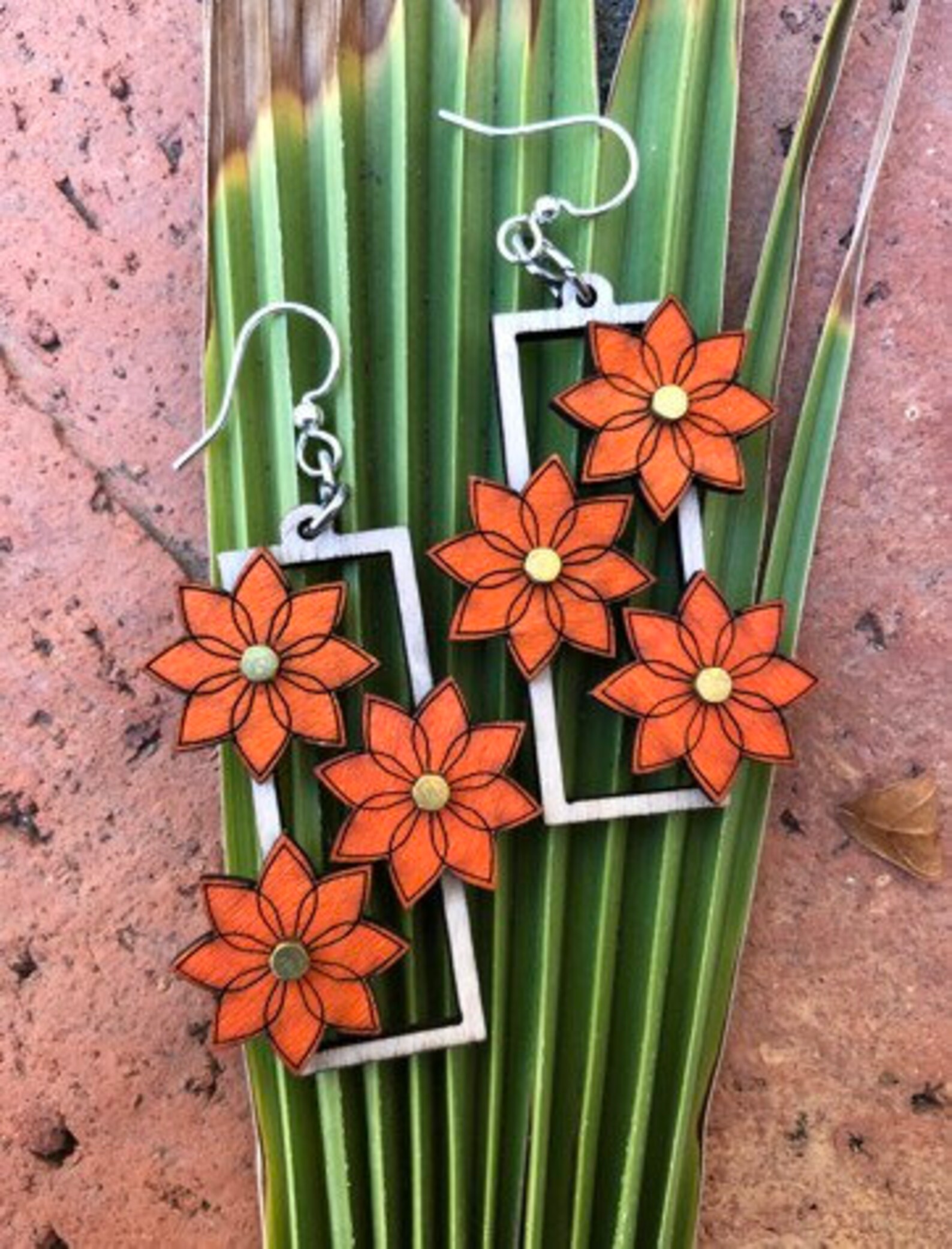 Flower Gear Earrings Laser Cut From Reforested Wood Etsy