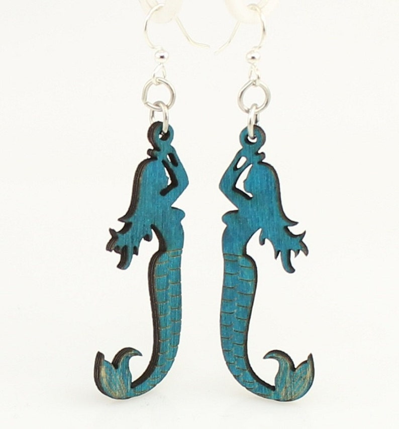 Little Mermaids Laser Cut Wooden Earrings image 3
