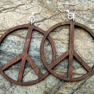 Large Peace Sign Wood Earrings image 4