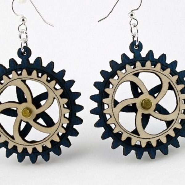 Kinetic Gear Earrings - laser Cut from Reforested Wood