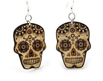 Skull - Sugar Skull - Day Of The Dead - Wood Earrings