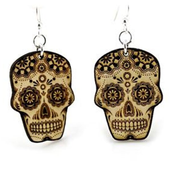 Schedel - Sugar Skull - Day Of The Dead - Houten Oorbellen