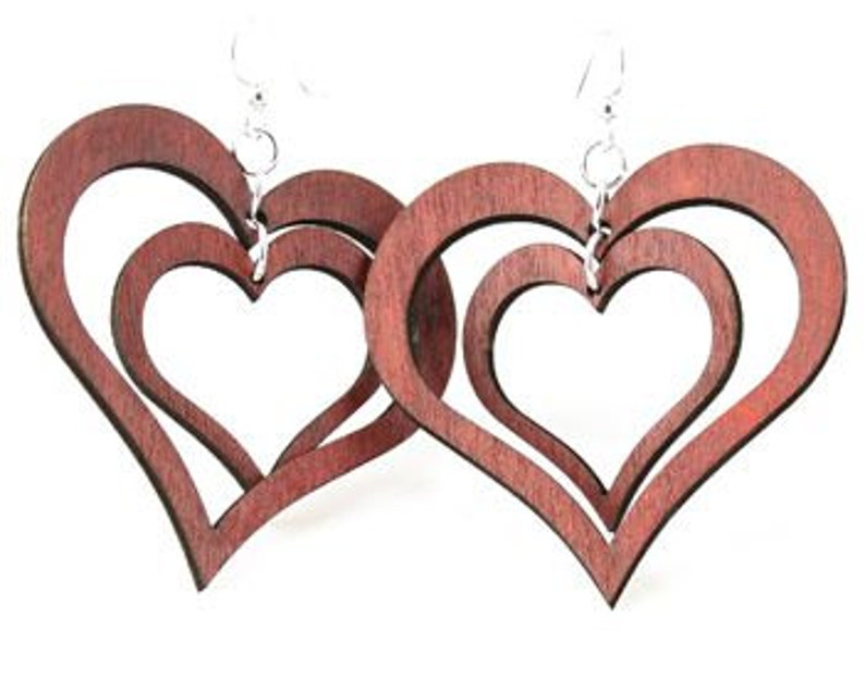 Double Heart Wood Earrings Laser Cut With Sustainable Etsy
