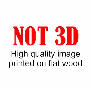 Puede incluir: Texto rojo sobre fondo blanco que dice "NOT 3D" y "Imagen de alta calidad impresa en madera plana".