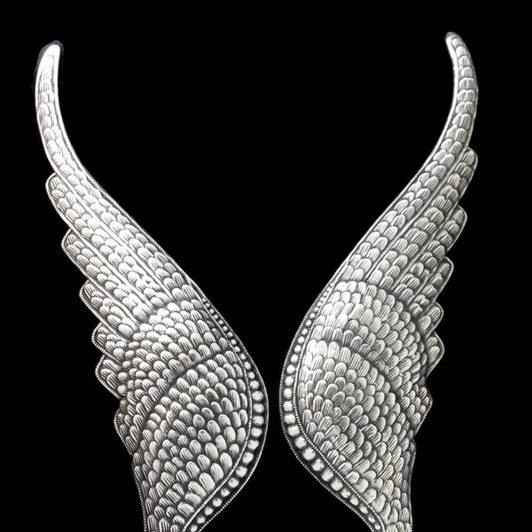 Silver Plated Brass Large Huge Angel Wings Stamping 144 mm x 36 mm Qty 1 Pair One Made in the USA