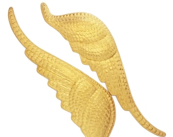 Raw Brass Wings Stampings Large Huge Angel Wings Stampings 144 mm x 36 mm each Pair Made in the USA Finest Golden Brass