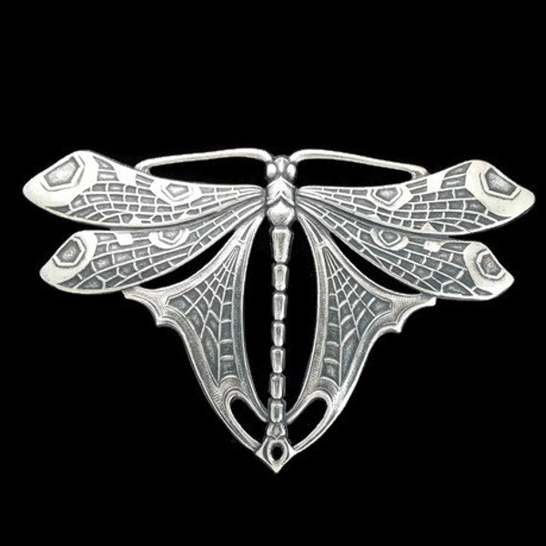 Dragonfly Sterling Silver Plated Brass Art Nouveau Deco Dragonfly Butterfly Large Focal 99x63mm Stamping Qty 1