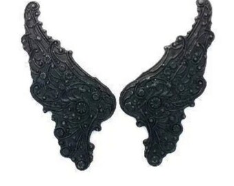 Filigree Wings in Black Brass No Hole Stampings 55 mm x 23 mm Qty 1 Pair One Made in the USA by Dr Brassy