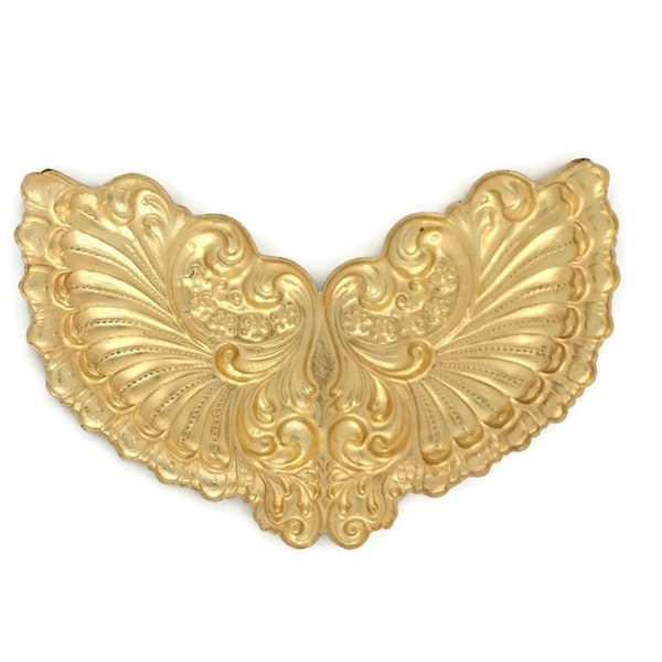 Winged Filigree Scroll Focal Plaque Raw Brass Stamping Gold 86mm x 55mm Made in the USA Finest Brass