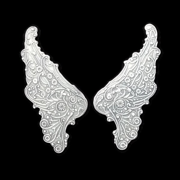 Filigree Wings in Silver Plated Brass Stampings 55 mm x 23 mm Qty 1 Pair One Made in the USA by Dr Brassy Steampunk Supplies