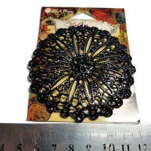 Black Pendant Focal Base Beading Pendant Black open lace design large circle beading Blue Moon pendant Leather work Resin beading image 3