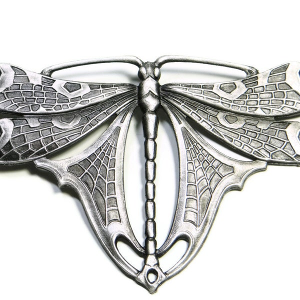 Nouveau Dragonfly Butterfly Stamping (1) One-  In Pewter Resin Antiqued Silver Tone - Art Deco Beauty